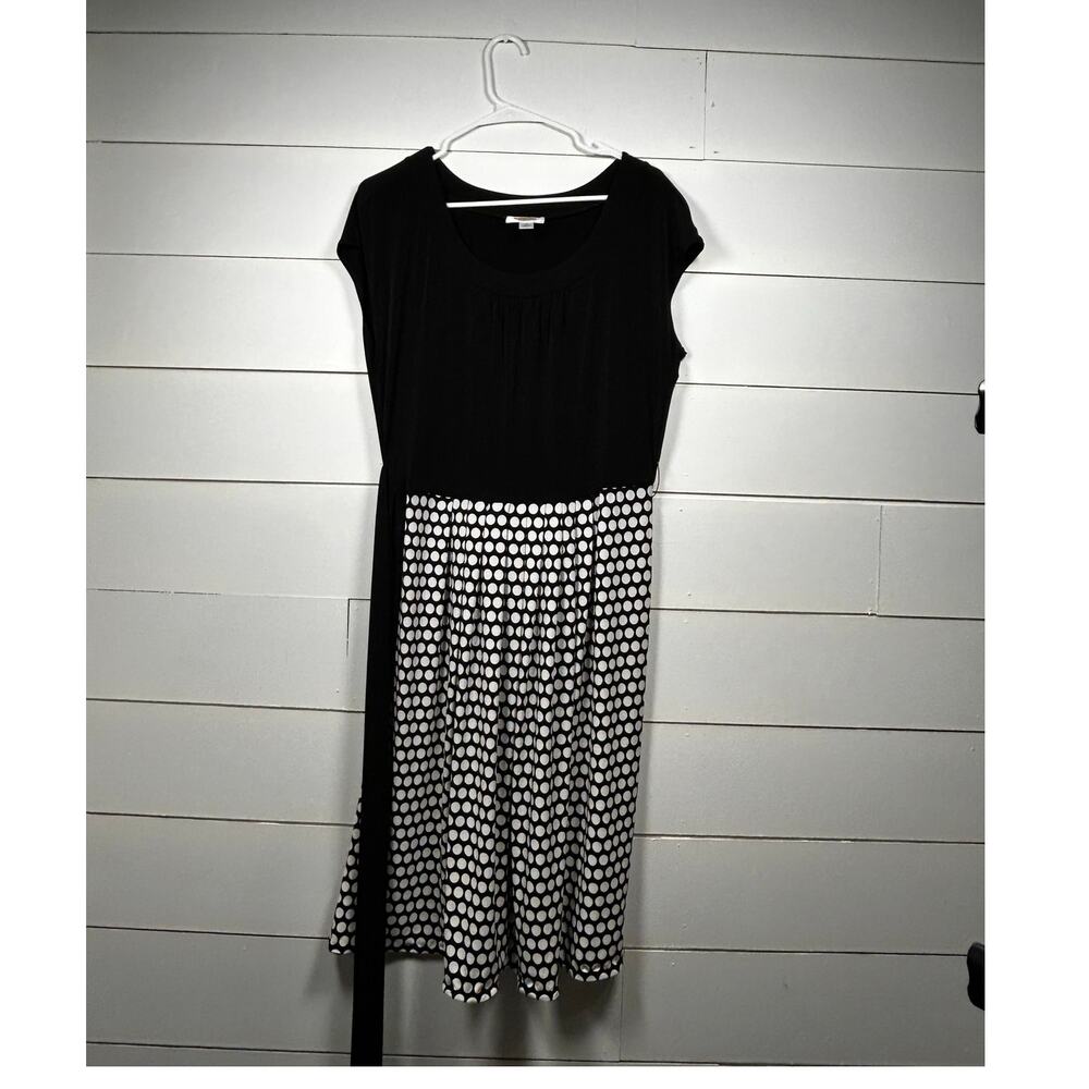 Talbots Black White Polka Belted Midi Dress Size 12